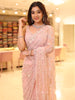 Pastel Pink Floral Sequins and Beads Embroidered Design Net Fancy Saree with Designer Border