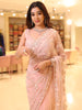 Pastel Pink Floral Sequins and Beads Embroidered Design Net Fancy Saree with Designer Border