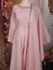 Pastel Pink Floral Sequins and Zari Embroidered Design Cotton Palazzo Suit with Matching Dupatta