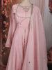 Pastel Pink Floral Sequins and Zari Embroidered Design Cotton Palazzo Suit with Matching Dupatta