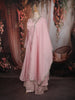 Pastel Pink Floral Sequins and Zari Embroidered Design Cotton Palazzo Suit with Matching Dupatta