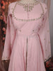 Pastel Pink Floral Sequins and Zari Embroidered Design Cotton Palazzo Suit with Matching Dupatta