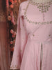 Pastel Pink Floral Sequins and Zari Embroidered Design Cotton Palazzo Suit with Matching Dupatta