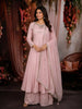 Pastel Pink Floral Sequins and Zari Embroidered Design Cotton Palazzo Suit with Matching Dupatta