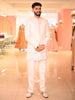 Pastel Pink Floral Vine Thread Embroidered Design Jacquard Men's Sherwani Suit with Matching Pant