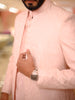 Pastel Pink Floral Vine Thread Embroidered Design Jacquard Men's Sherwani Suit with Matching Pant