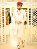 Pastel Pink Geometric Stone Embellished Design Cotton Men's Sherwani Suit with Matching Pant and Pearl Malai
