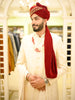 Pastel Pink Geometric Stone Embellished Design Cotton Men's Sherwani Suit with Matching Pant and Pearl Malai