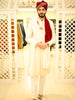 Pastel Pink Geometric Stone Embellished Design Cotton Men's Sherwani Suit with Matching Pant and Pearl Malai