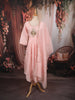 Pastel Pink Peacock Motif Sequins Embroidered Design Pure Cotton Anarkali Salwar Suit with Matching Dupatta