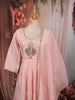 Pastel Pink Peacock Motif Sequins Embroidered Design Pure Cotton Anarkali Salwar Suit with Matching Dupatta