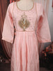 Pastel Pink Peacock Motif Sequins Embroidered Design Pure Cotton Anarkali Salwar Suit with Matching Dupatta