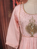 Pastel Pink Peacock Motif Sequins Embroidered Design Pure Cotton Anarkali Salwar Suit with Matching Dupatta
