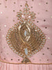 Pastel Pink Peacock Motif Sequins Embroidered Design Pure Cotton Anarkali Salwar Suit with Matching Dupatta