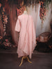 Pastel Pink Peacock Motif Sequins Embroidered Design Pure Cotton Anarkali Salwar Suit with Matching Dupatta