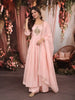 Pastel Pink Peacock Motif Sequins Embroidered Design Pure Cotton Anarkali Salwar Suit with Matching Dupatta