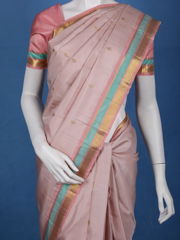 Pastel Pink Woven Butta Design Pure Kanchipuram Silk Saree - Diadem