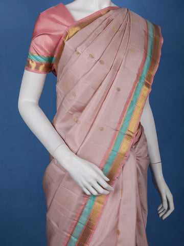 Pastel Pink Woven Butta Design Pure Kanchipuram Silk Saree - Diadem