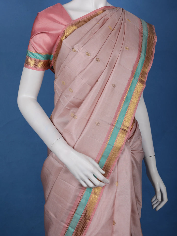 Pastel Pink Woven Butta Design Pure Kanchipuram Silk Saree - Diadem