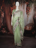 Pastel Pistachio Green Floral Butta Zari Embroidered Design Pure Organza Saree with Thread Work Border