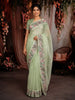 Pastel Pistachio Green Floral Butta Zari Embroidered Design Pure Organza Saree with Thread Work Border