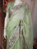 Pastel Pistachio Green Floral Butta Zari Embroidered Design Pure Organza Saree with Thread Work Border