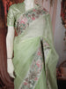 Pastel Pistachio Green Floral Butta Zari Embroidered Design Pure Organza Saree with Thread Work Border