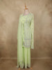 Pastel Pistachio Green Sequins and Beads Embroidered Design Georgette Sharara Suit with Over Coat