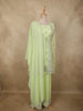 Pastel Pistachio Green Sequins and Beads Embroidered Design Georgette Sharara Suit with Over Coat