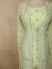 Pastel Pistachio Green Sequins and Beads Embroidered Design Georgette Sharara Suit with Over Coat