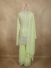 Pastel Pistachio Green Sequins and Beads Embroidered Design Georgette Sharara Suit with Over Coat