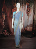 Pastel Powder Blue Diagonal Sequins and Silver Embellished Design Satin Designer Saree with Stone Work Border