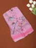 Pastel Rose Pink Floral and Leaf Printed Chiffon Saree with Ombre Border