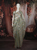 Pastel Sage Green Floral Butta Zari Embroidered Design Pure Organza Saree with Scalloped Border