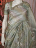 Pastel Sage Green Floral Butta Zari Embroidered Design Pure Organza Saree with Scalloped Border