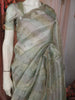 Pastel Sage Green Floral Butta Zari Embroidered Design Pure Organza Saree with Scalloped Border