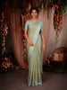 Pastel Sage Green Floral Design Tissue Saree