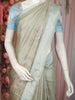 Pastel Sage Green Floral Design Tissue Saree
