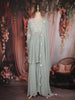 Pastel Sage Green Floral Sequins Embroidered Georgette Palazzo Suit
