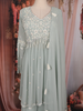Pastel Sage Green Floral Sequins Embroidered Georgette Palazzo Suit