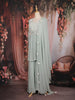 Pastel Sage Green Floral Sequins Embroidered Georgette Palazzo Suit