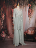 Pastel Sage Green Floral Sequins Embroidered Georgette Palazzo Suit