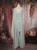 Pastel Sage Green Floral Sequins Embroidered Georgette Palazzo Suit