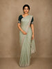 Pastel Sage Green Floral Sequins Embroidered Tissue Saree