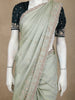 Pastel Sage Green Floral Sequins Embroidered Tissue Saree