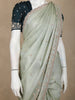 Pastel Sage Green Floral Sequins Embroidered Tissue Saree