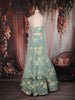 Pastel Sage Green Floral Sequins and Beads Embroidered Mermaid Net Lehenga Set with Choker Dupatta