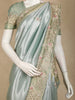 Pastel Sage Green Floral Sequins and Thread Embroidered Design Tissue Designer Saree