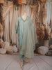 Pastel Blue Mirror Embroidered Design Tissue Silk Straight Cut Salwar Suit with Matching Dupatta