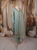 Pastel Blue Mirror Embroidered Design Tissue Silk Straight Cut Salwar Suit with Matching Dupatta